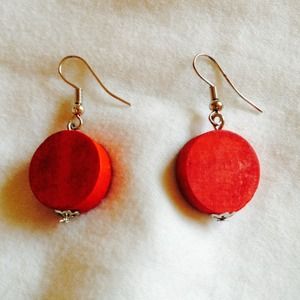 Red wooden earrings