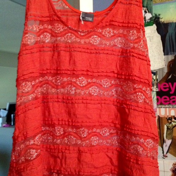 Neon Orange Lace Tank Top