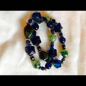 Beaded bracelet. Blues and greens.