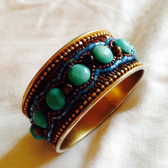 Beaded bangle. Turquoise multicolored. - Picture 1 of 2