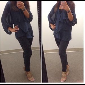 REDUCED! Aqua Navy Drapey Blouse (XS)