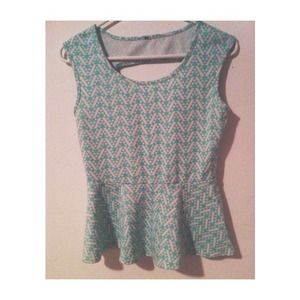 Mint & white geometric peplum top