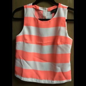 Topshop Neon Orange Striped Sleeveless Top