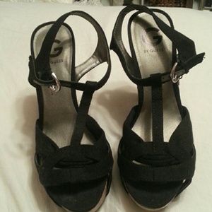Guess black cork heels
