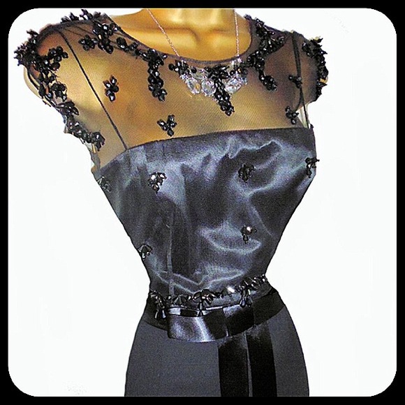 Phase Eight black satin chiffon beaded dress - Picture 3 of 4