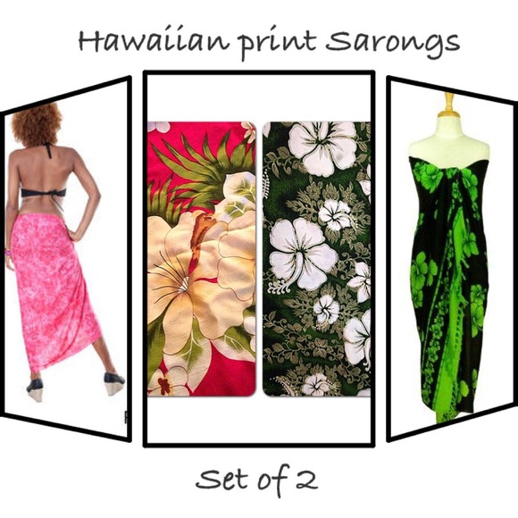 Set of 2 Hawaiian print sarongs, swim coverup
