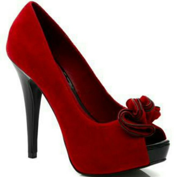 Lowered the price red suede  pu peep toe platform - Picture 1 of 3