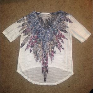 High-low feather top.