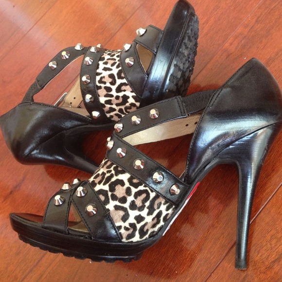 Michael Kors leopard stud black sandals shoes heel - Picture 3 of 4