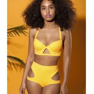 Yellowish Orangeish Cut Out Bathing Suit