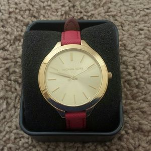 NWOT Micheal Kors Gold Pink Leather Band Watch