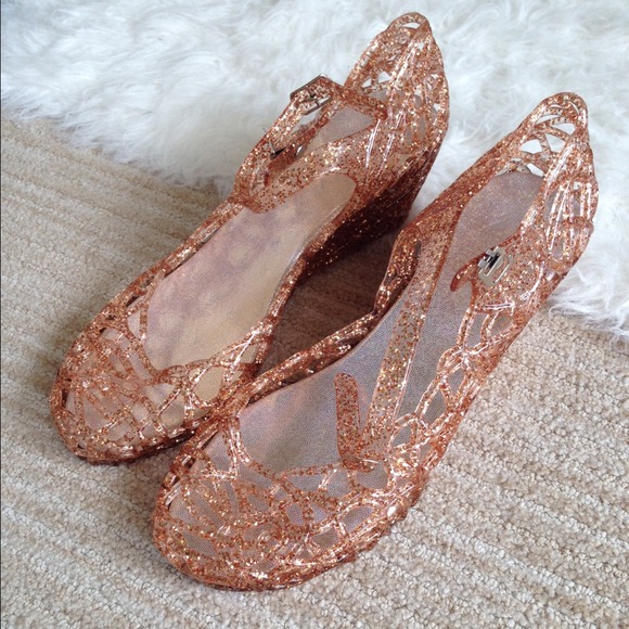 Gold platform jelly sandals.  Size 38.