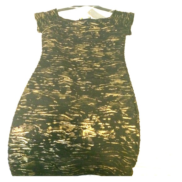 Black with gold spec bodycon curve hugging dress