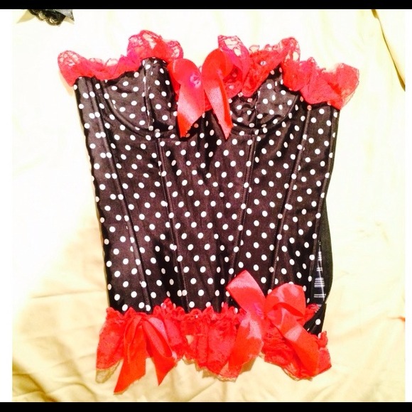 Pin up style Polka Dot with Red Lace Corset