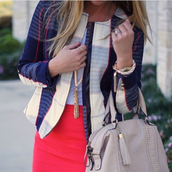 Merona blue red & cream zipper jacket
