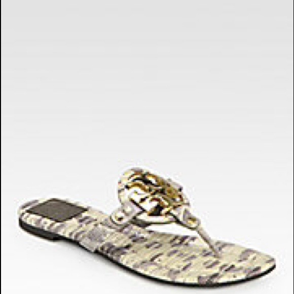 Tory Burch Miller Lizard Leather Thong Sandals - Picture 2 of 4