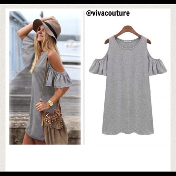 Tops - LAST ONE ! Gray Open Shoulder Tunic/Dress