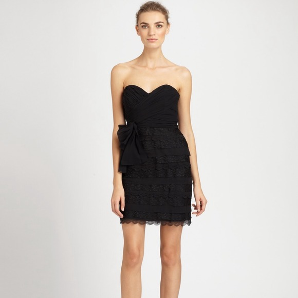 NEW Badgley Mischka Lace-Trimmed Strapless Dress
