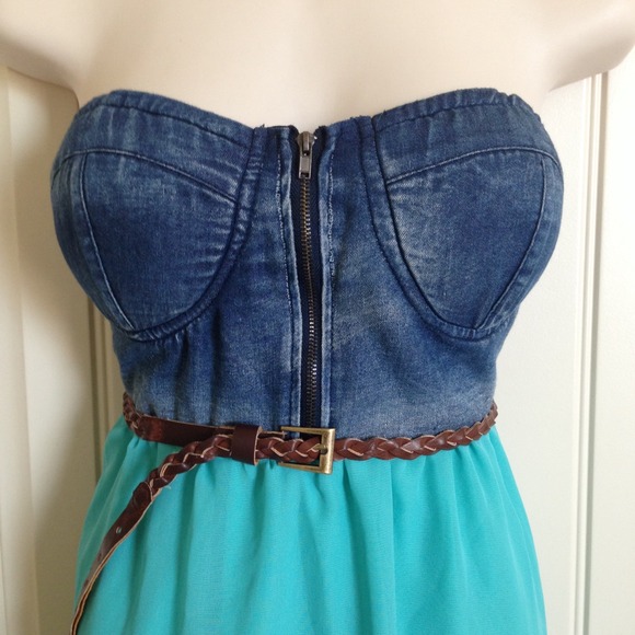 🚫Bundled🚫Denim Strapless High Low Chiffon - Picture 2 of 4