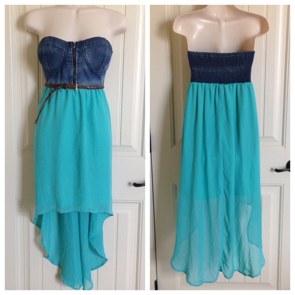 🚫Bundled🚫Denim Strapless High Low Chiffon - Picture 4 of 4