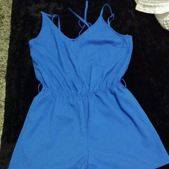 Royal Blue Shorts Romper w/ Open Back in EUC