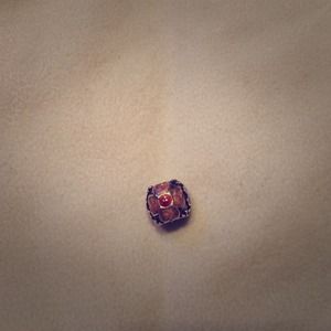 Bundled flower pandora charm & dangly purple gem