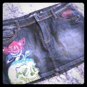 Ed Hardy Rhinestone Denim Skirt