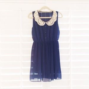 Lace Peter Pan Collar Navy Blue dress