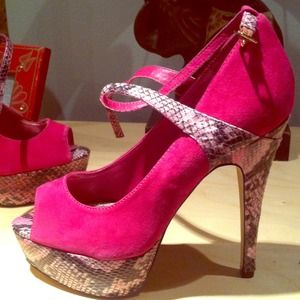 Bakers - fuscia snakeskin pumps - platform