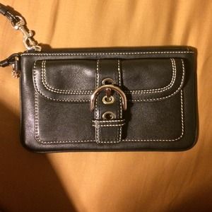 Black leather coach wristlet