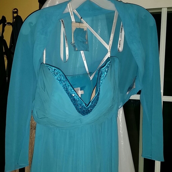 "Wedding party" turquoise chiffon strapless dress - Picture 1 of 4