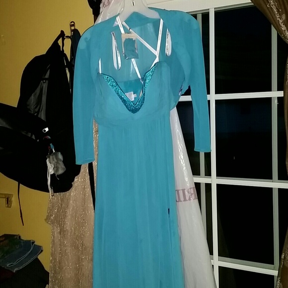 "Wedding party" turquoise chiffon strapless dress - Picture 2 of 4