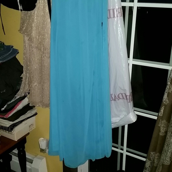 "Wedding party" turquoise chiffon strapless dress - Picture 3 of 4
