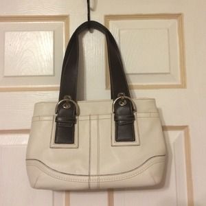 Coach white purse with brown handles