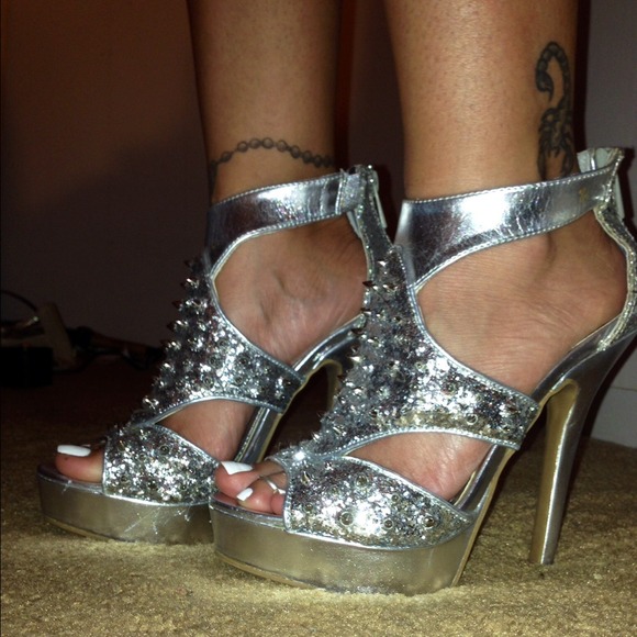 Sexy silver spiked heels