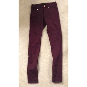 Burgundy Slim-Fit Twill Pants from H&M