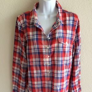 J crew plaid Henley shirt.