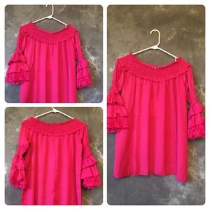 Fuchsia Lace Smocked Top