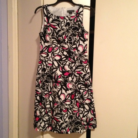 Black, white, and pink print dress.
