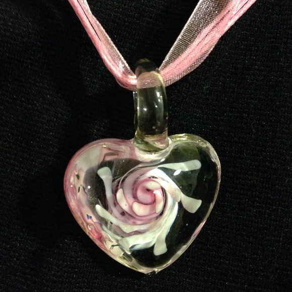 SALE Glass Heart Pendant Necklace