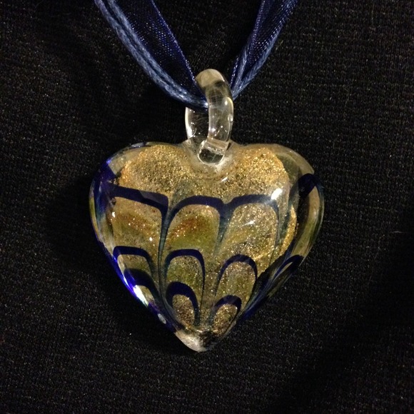 SALE Glass Heart Pendant Necklace