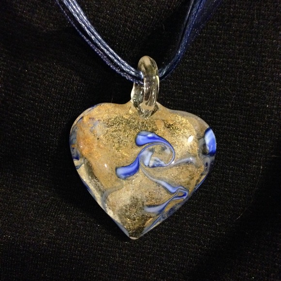 SALE Glass Heart Pendant Necklace