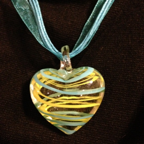 SALE Glass Heart Pendant Necklace