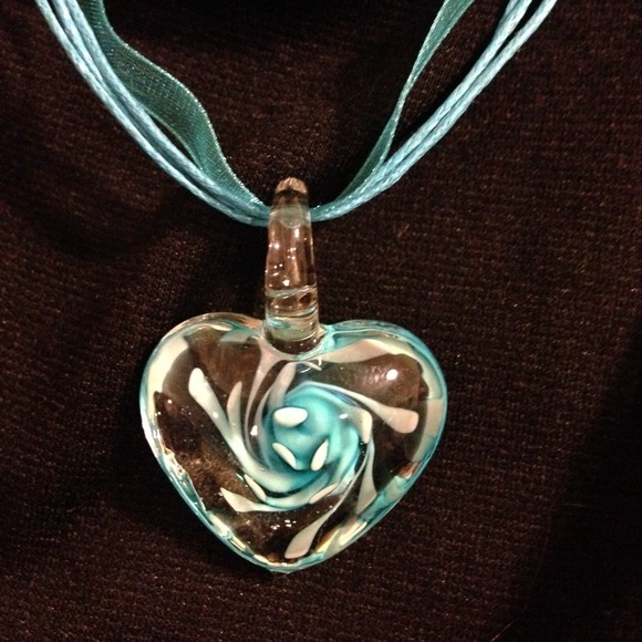 SALE Glass Heart Pendant Necklace
