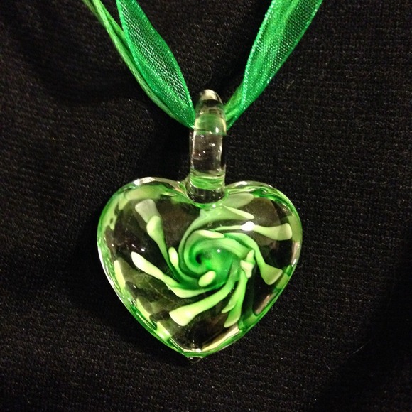 SALE Glass Heart Pendant Necklace