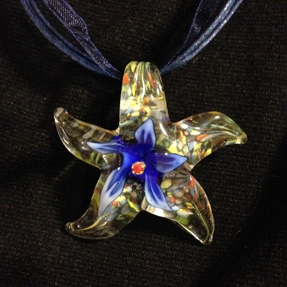 SALE Glass Star Pendant Necklace