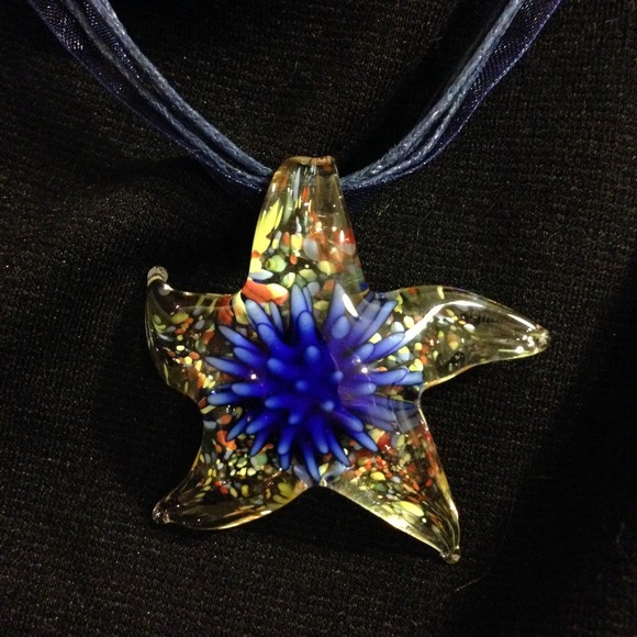 SALE Glass Star Pendant Necklace