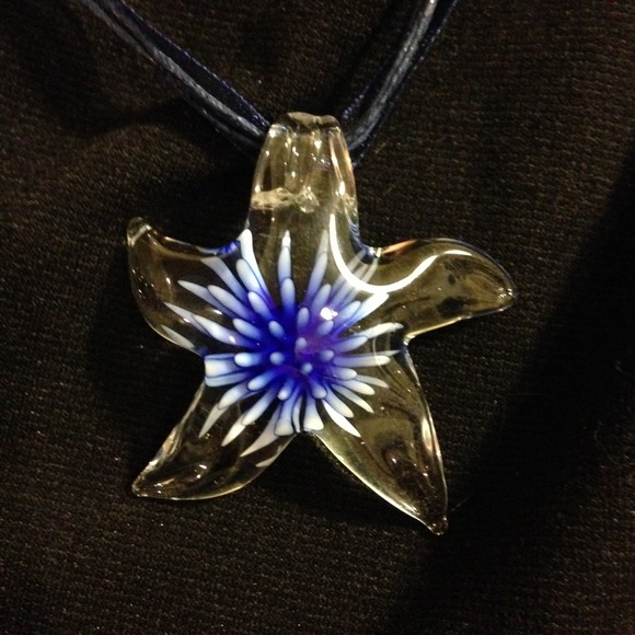 SALE Glass Star Pendant Necklace