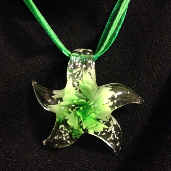 SALE Glass Star Pendant Necklace