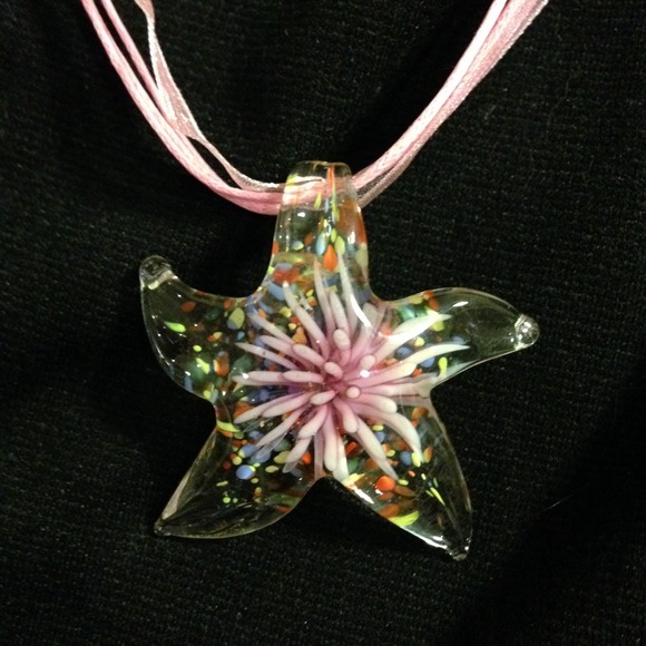 SALE Glass Star Pendant Necklace
